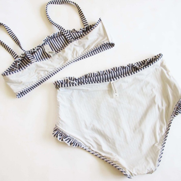 Solid & Striped The Leslie Striped 2 Piece High Waist Bikini Gray White Ruffle S - Picture 4 of 6
